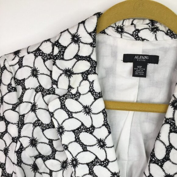ALFANI 100% Cotton Black and White Jacket Blazer Size 10P - Picture 3 of 7
